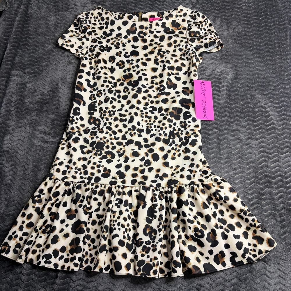 Betsey Johnson Women's Scuba Ruffle-Hem Dress size 8 Leopard NWT